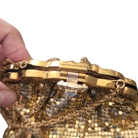 Whiting & Davis Co Gold Mesh Evening Bag With Rhinestone Clasp - Picture 15 of 15
